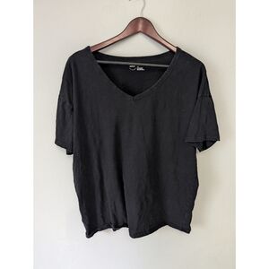 Aerie 100% Cotton Distressed Black V-Neck Short Sleeve Tshirt Size Large